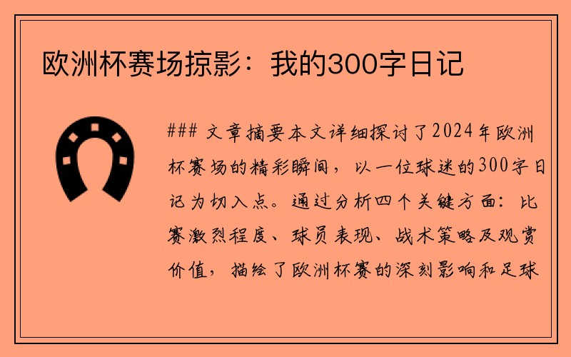 欧洲杯赛场掠影：我的300字日记