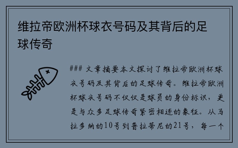 维拉帝欧洲杯球衣号码及其背后的足球传奇